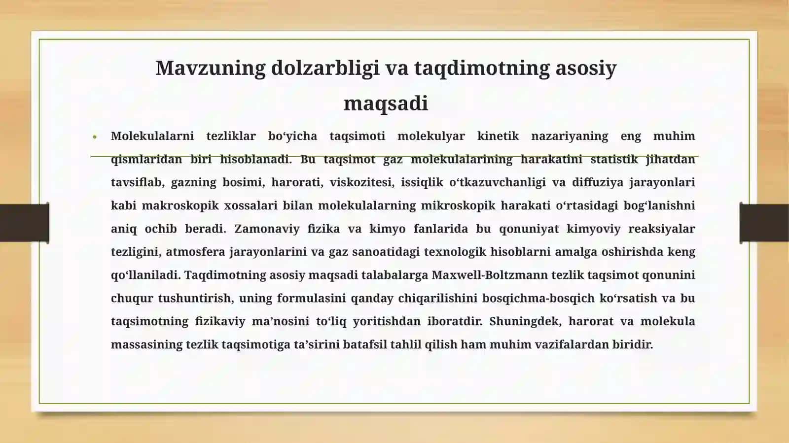 Molekulalarni tezliklar boʻyicha taqsimoti 2