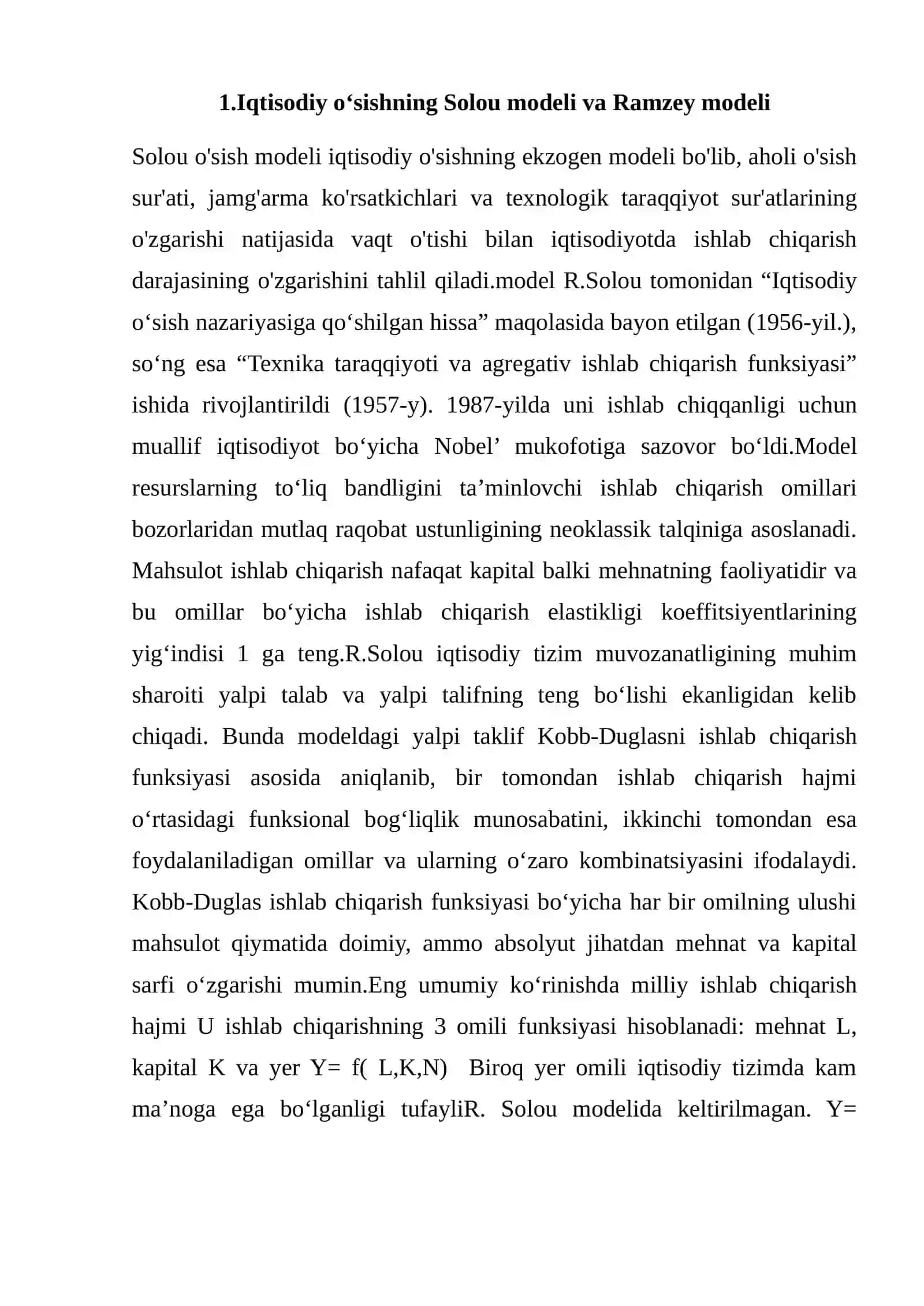 Solou modeli formulasi va qo’llanishi 2