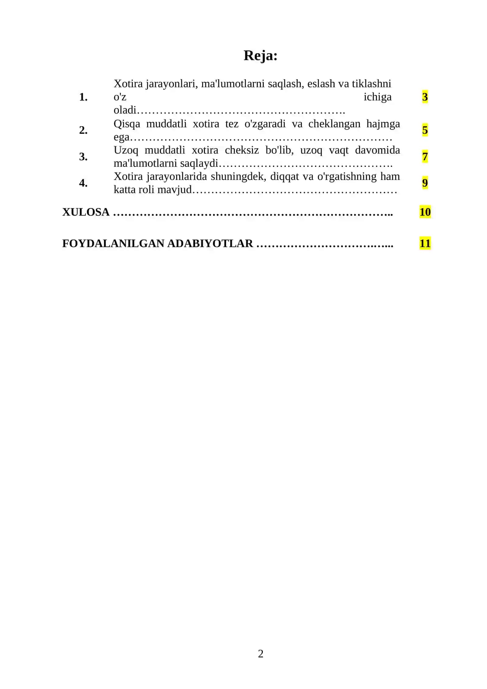 Xotira jarayonlari va turlari 2