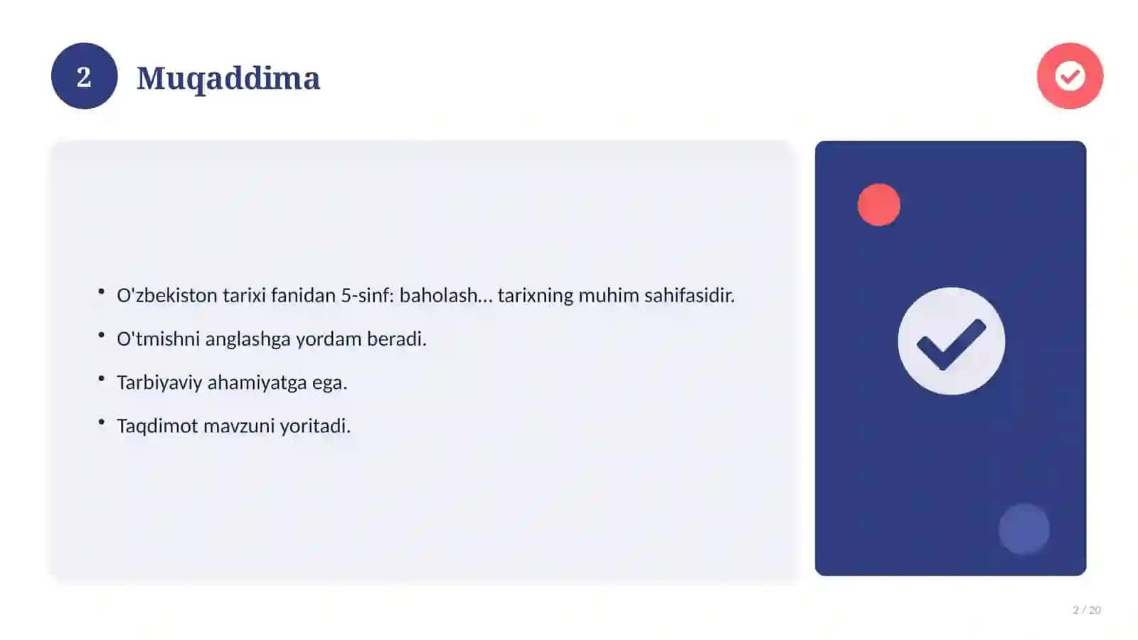 O'zbekiston tarixi fanidan 5-sinf: baholash mezonlari va rubrika 2