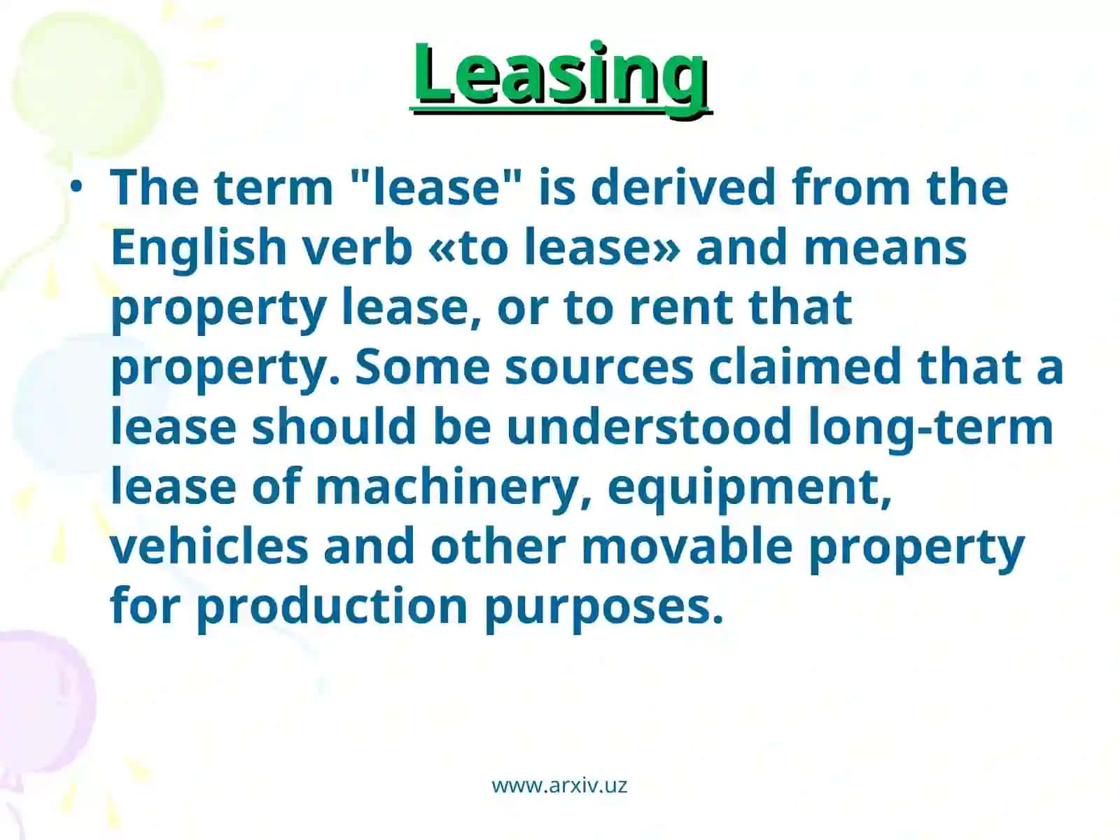 Leasing mechanism in financing investments 2
