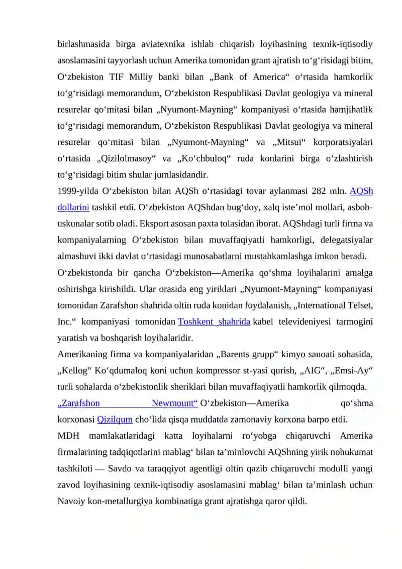 AQSH bilan O'zbekiston munosabatlari 2