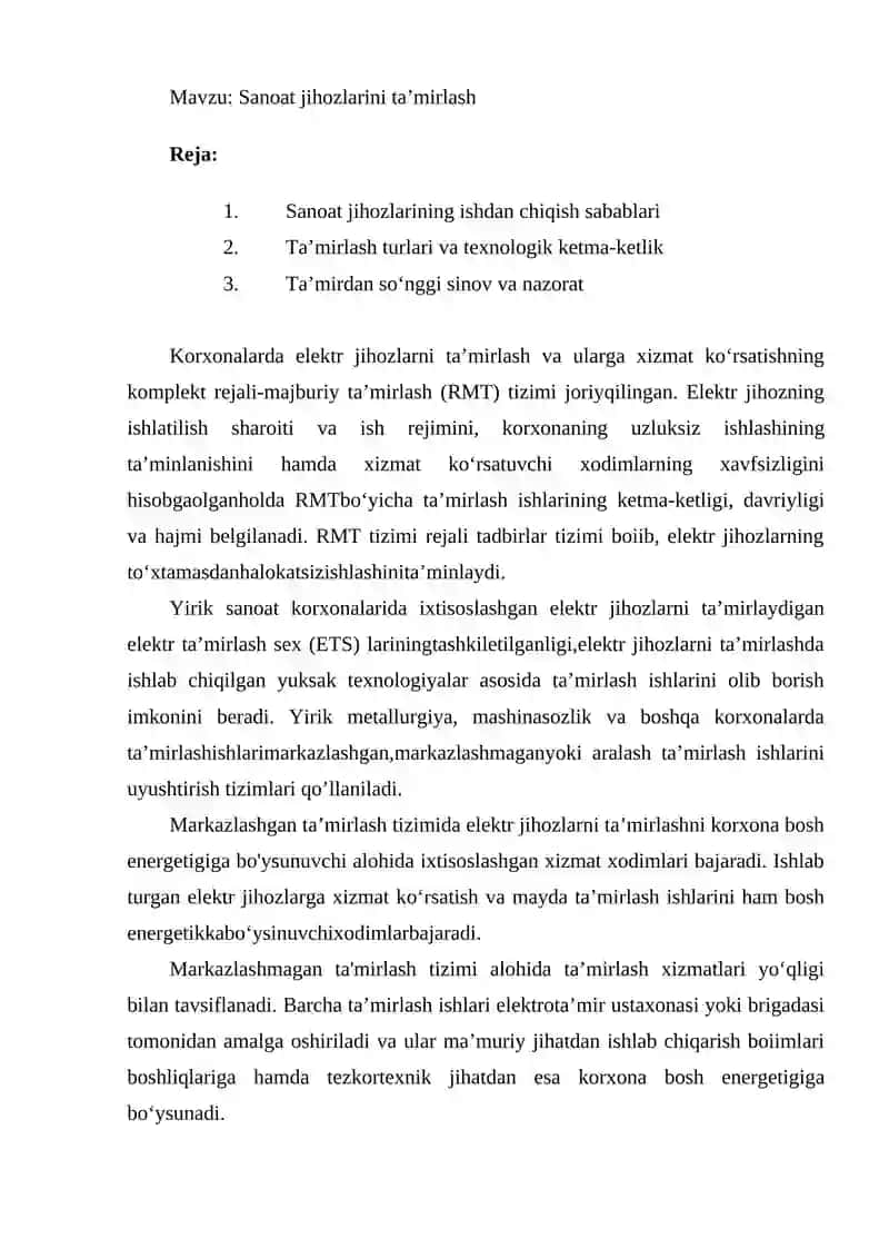 Sanoat jihozlarini ta’mirlash 2