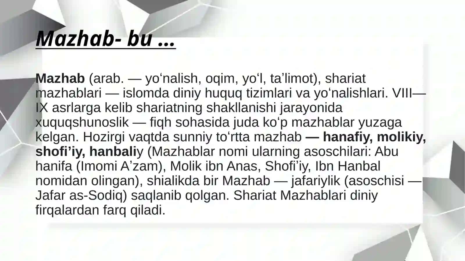 4-mazhab va ular haqida tushuncha 2