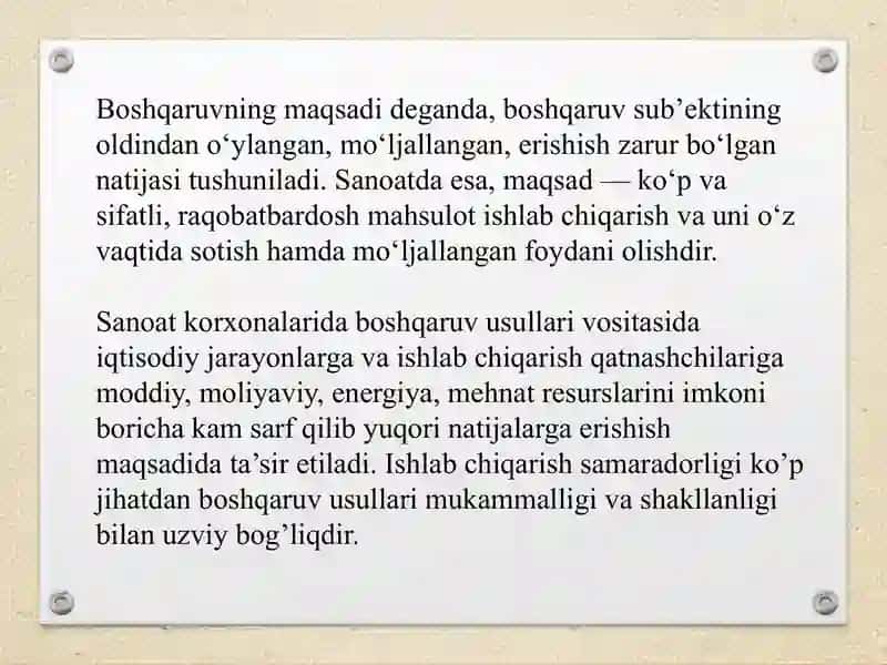 Sanoat korxonalarini boshqarish usullari 2
