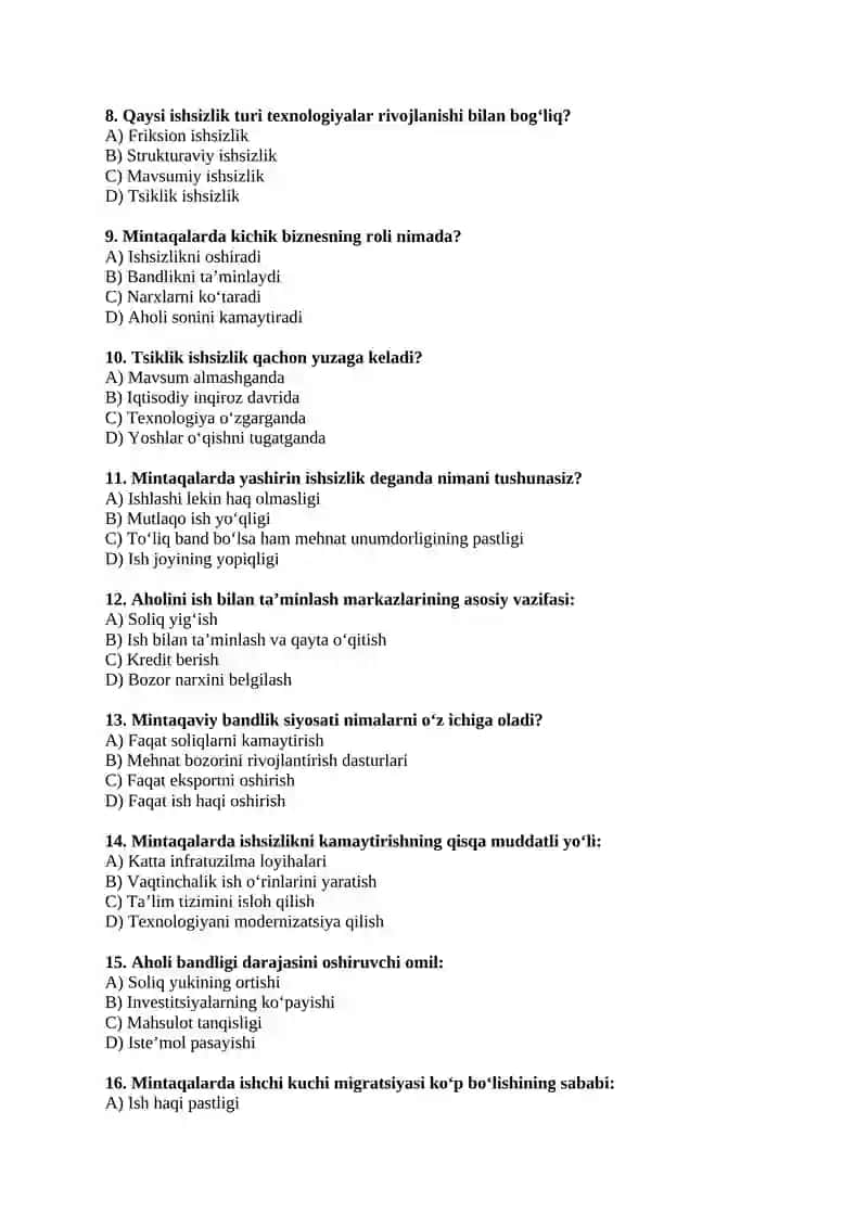 Mintaqalarda bandlik muammolari 2