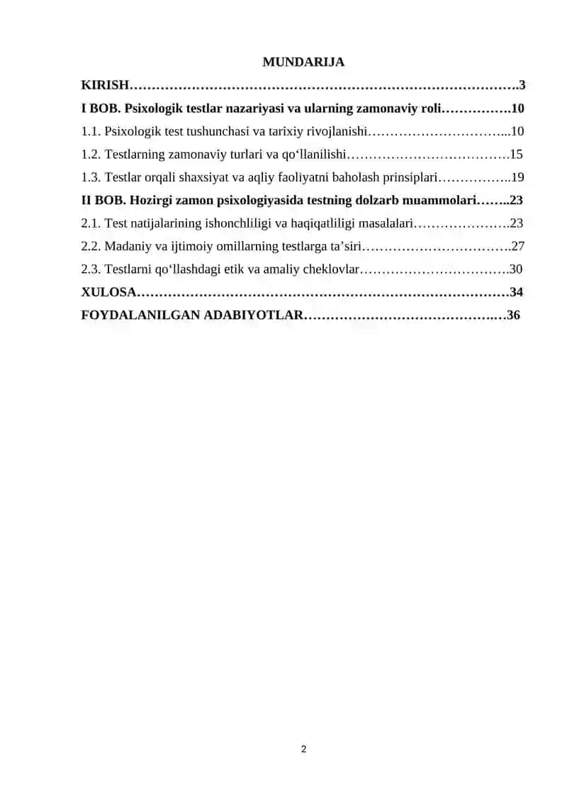 Hozirgi zamon psixologiyasida testning dolzarb muammolari 2