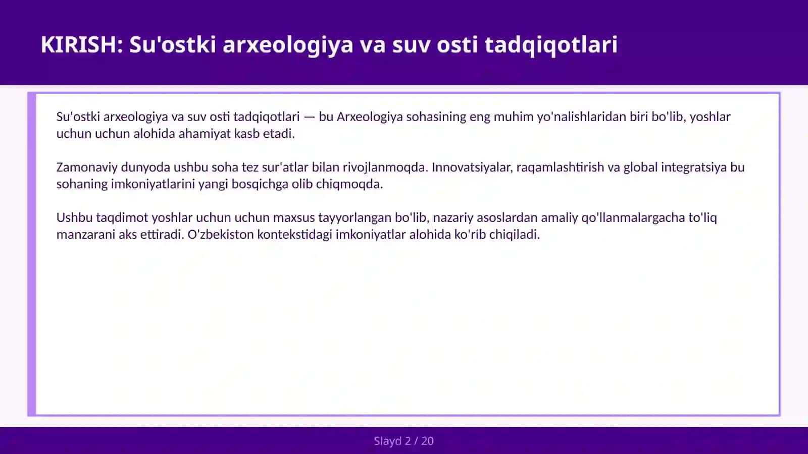 Su'ostki arxeologiya va suv osti tadqiqotlari 2