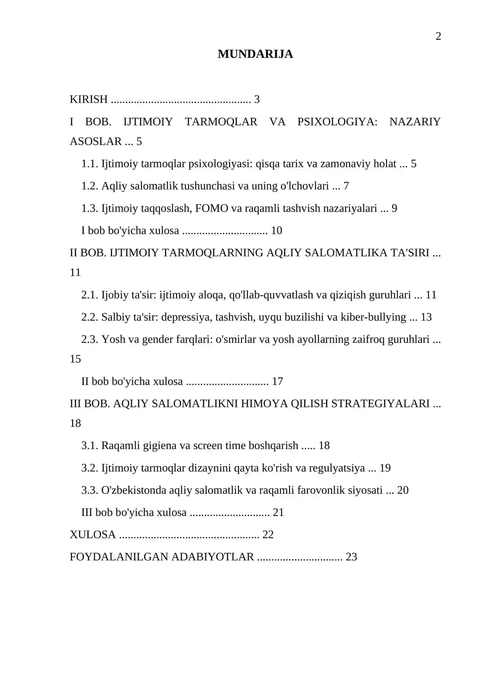 "Ijtimoiy tarmoqlar va aqliy salomatlik o'rtasidagi bog'liqlik" 2