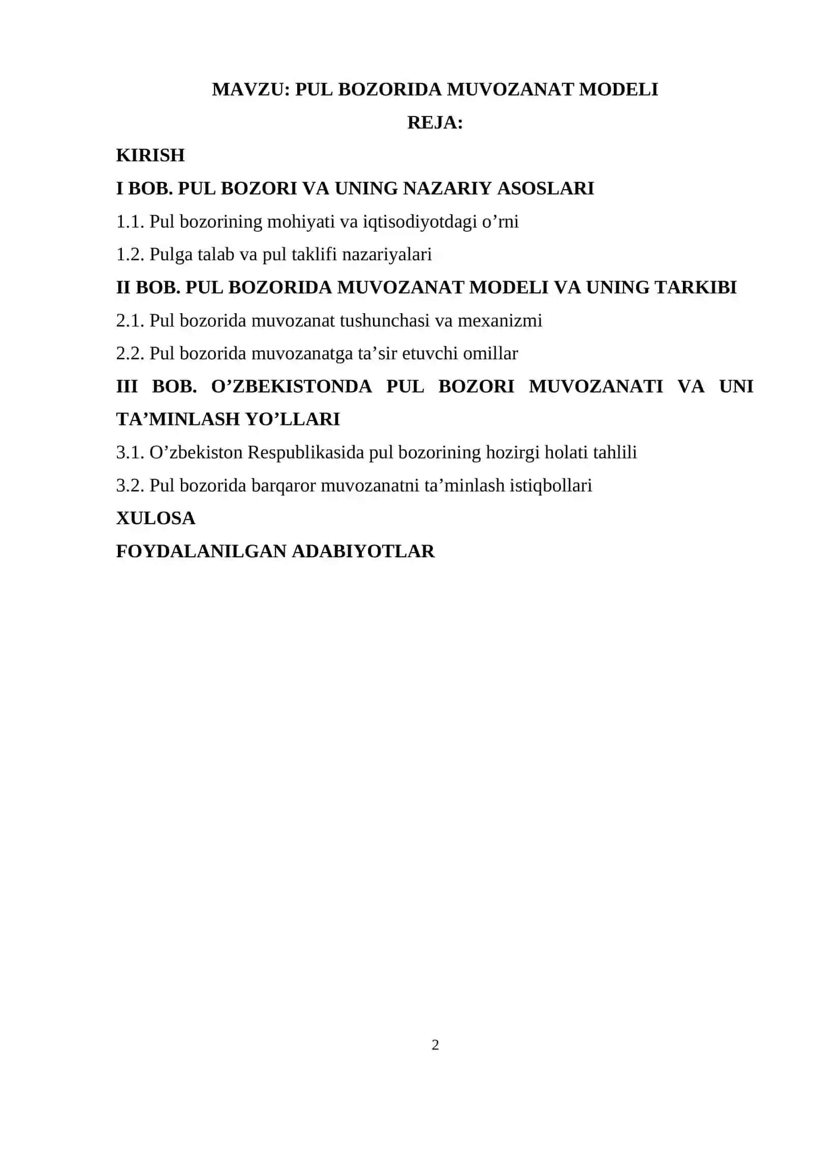PUL BOZORIDA MUVOZANAT MODELI 2