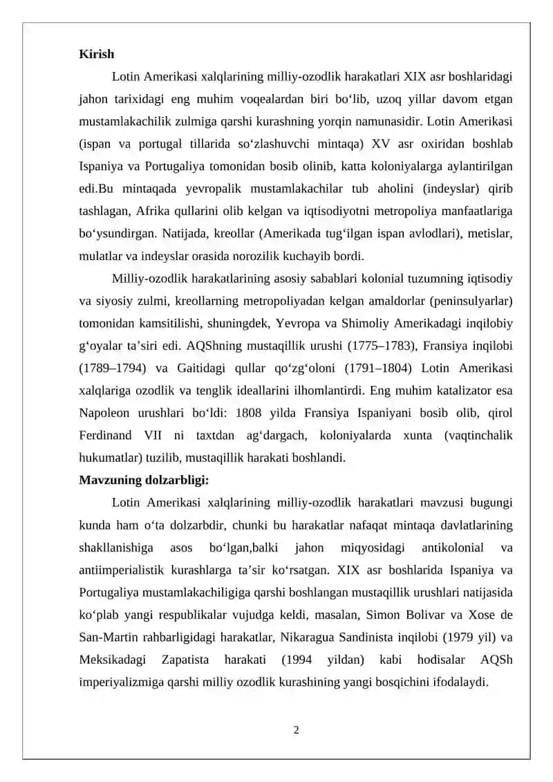 Lotin Amerikasi xalqlarining milli-ozodlik harakatlari 2
