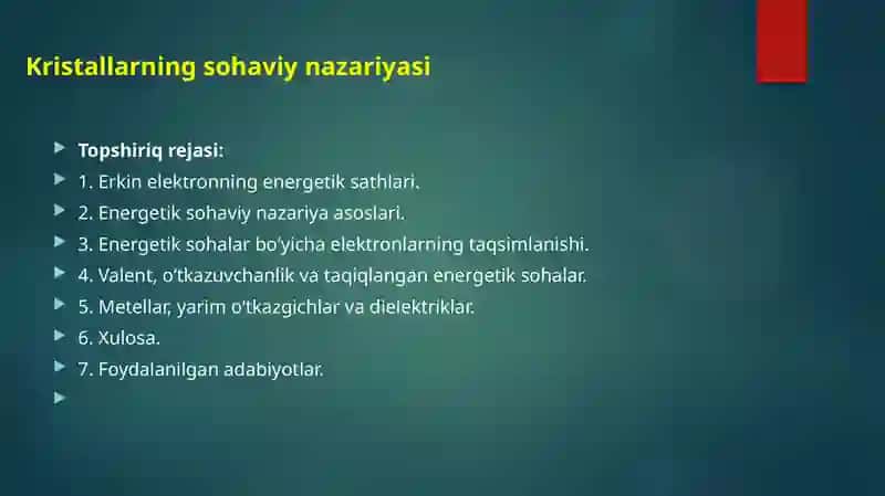Kristallarning Sohaviy Nazariyasi 2