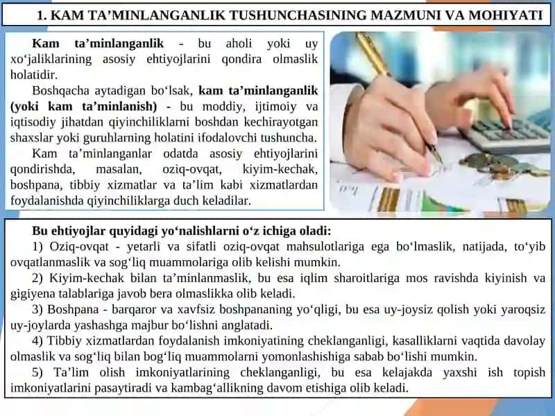 Kam ta’minlanganlik va umumiy ta’minot 2