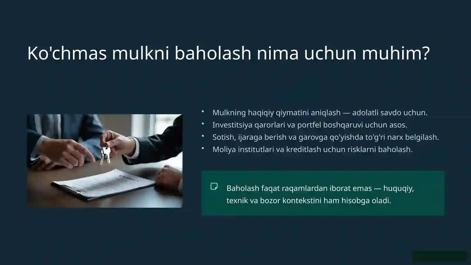 Ko'chmas mulkni baholash: Zamonaviy yondashuvlar va O'zbekiston tajribasi 2