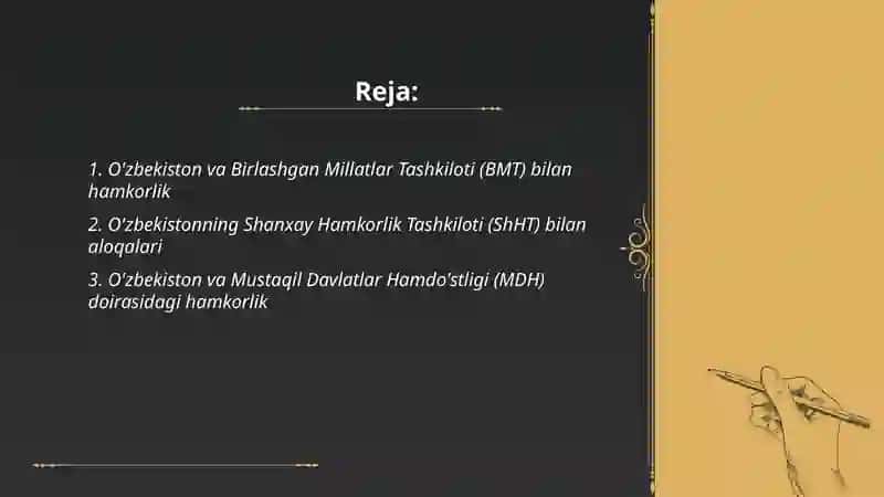 O'zbekistonning xalqaro tashkilotlar bilan xamkorlik aloqalari 2