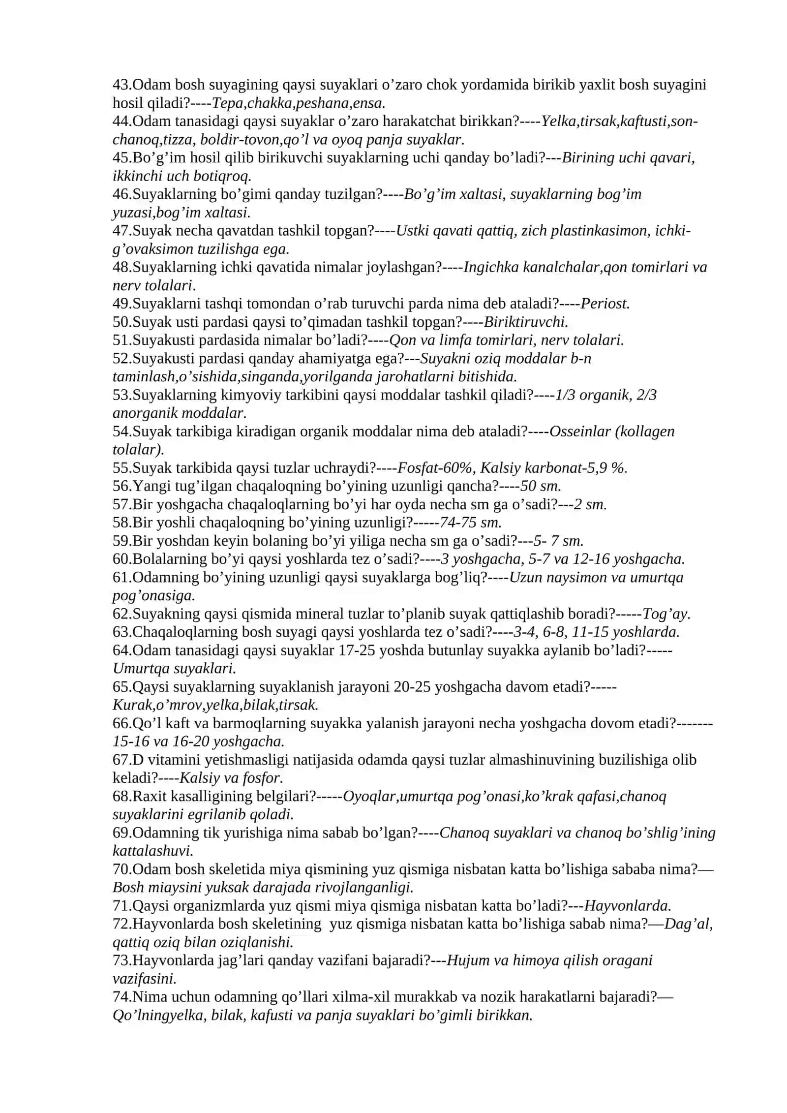 Anatomiya modulidan nazorat savollari 2