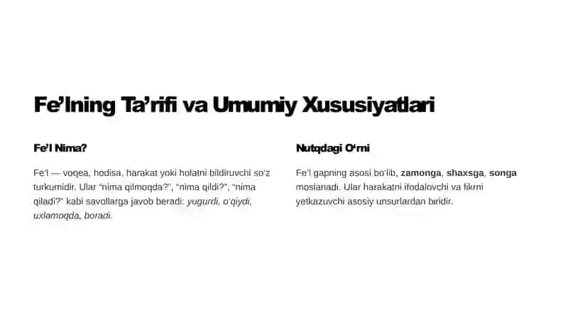 Fe’l So‘z Turkumi: Mohiyati va Grammatik Xususiyatlari 2