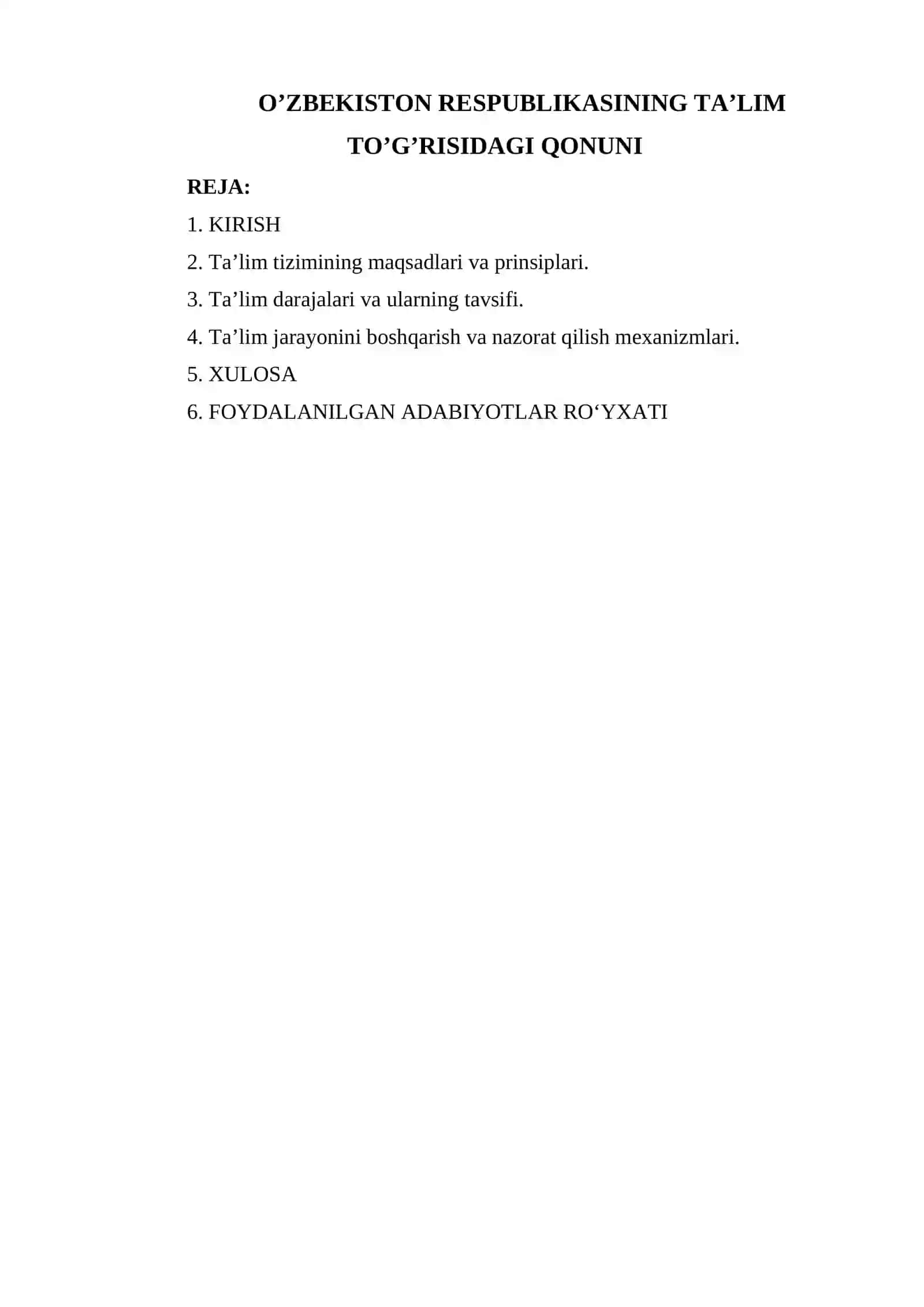 O’ZBEKISTON RESPUBLIKASINING TA’LIM TO’G’RISIDAGI QONUNI 2