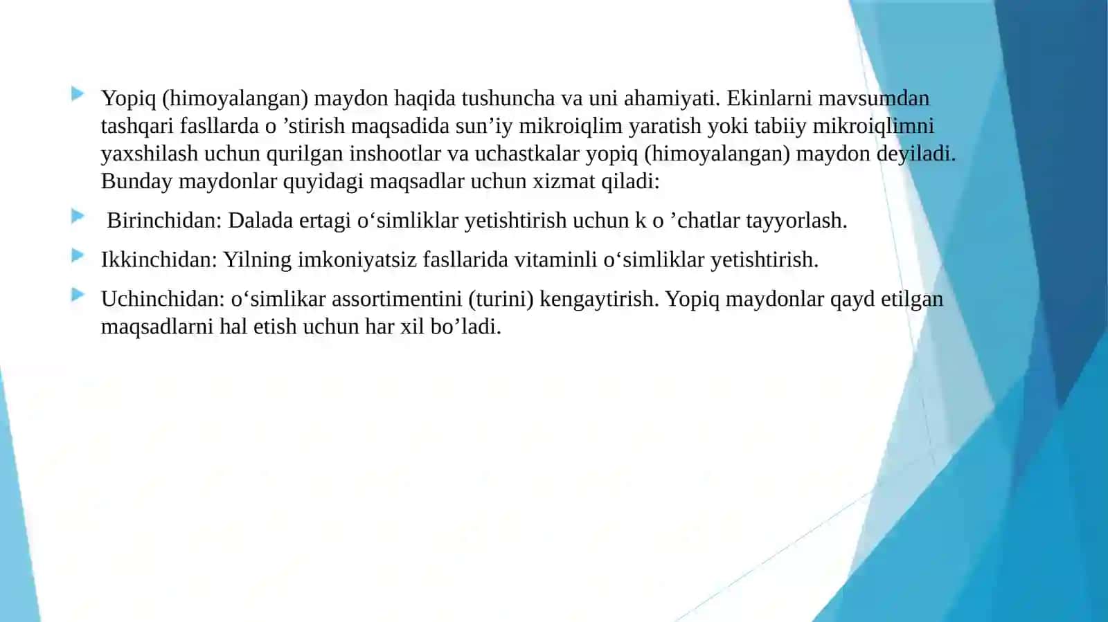 YOPIQ KO’CHATXONALARDA NIHOLLARNI PARVARISHLASH AGROTEXNIKASI 2