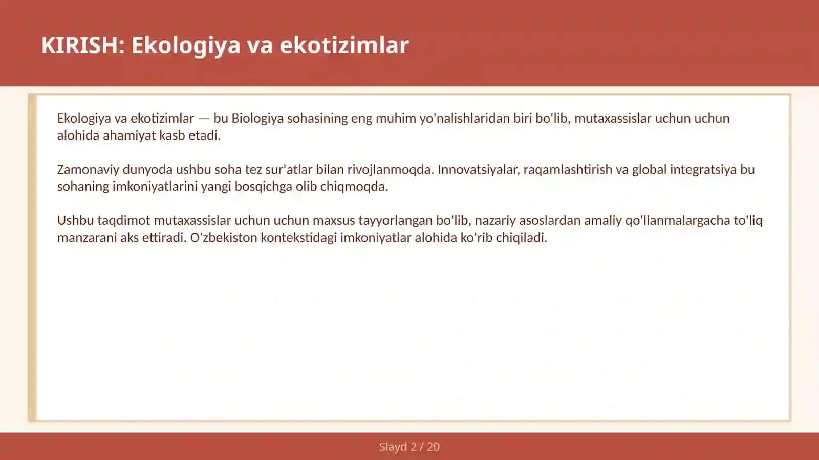 Ekologiya va ekotizimlar 2