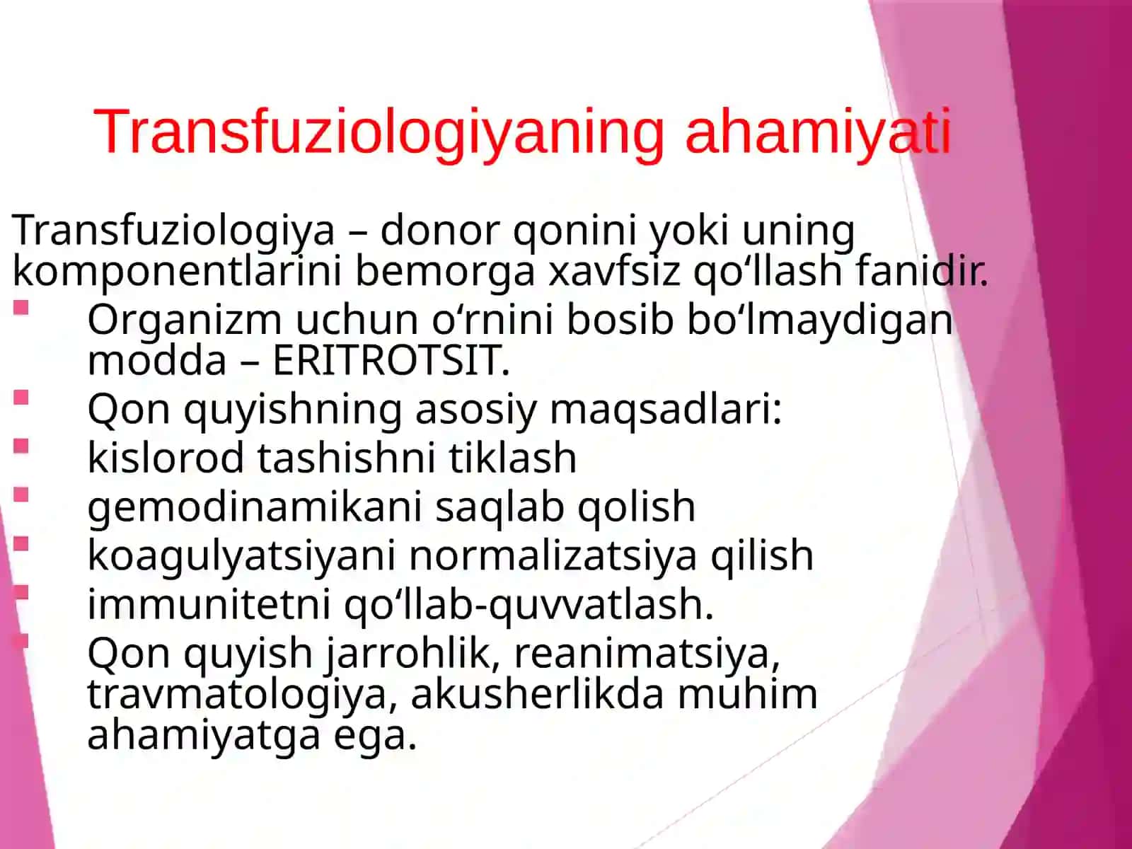 Qon quyish bo'yicha shifokormajburiyatlari 2
