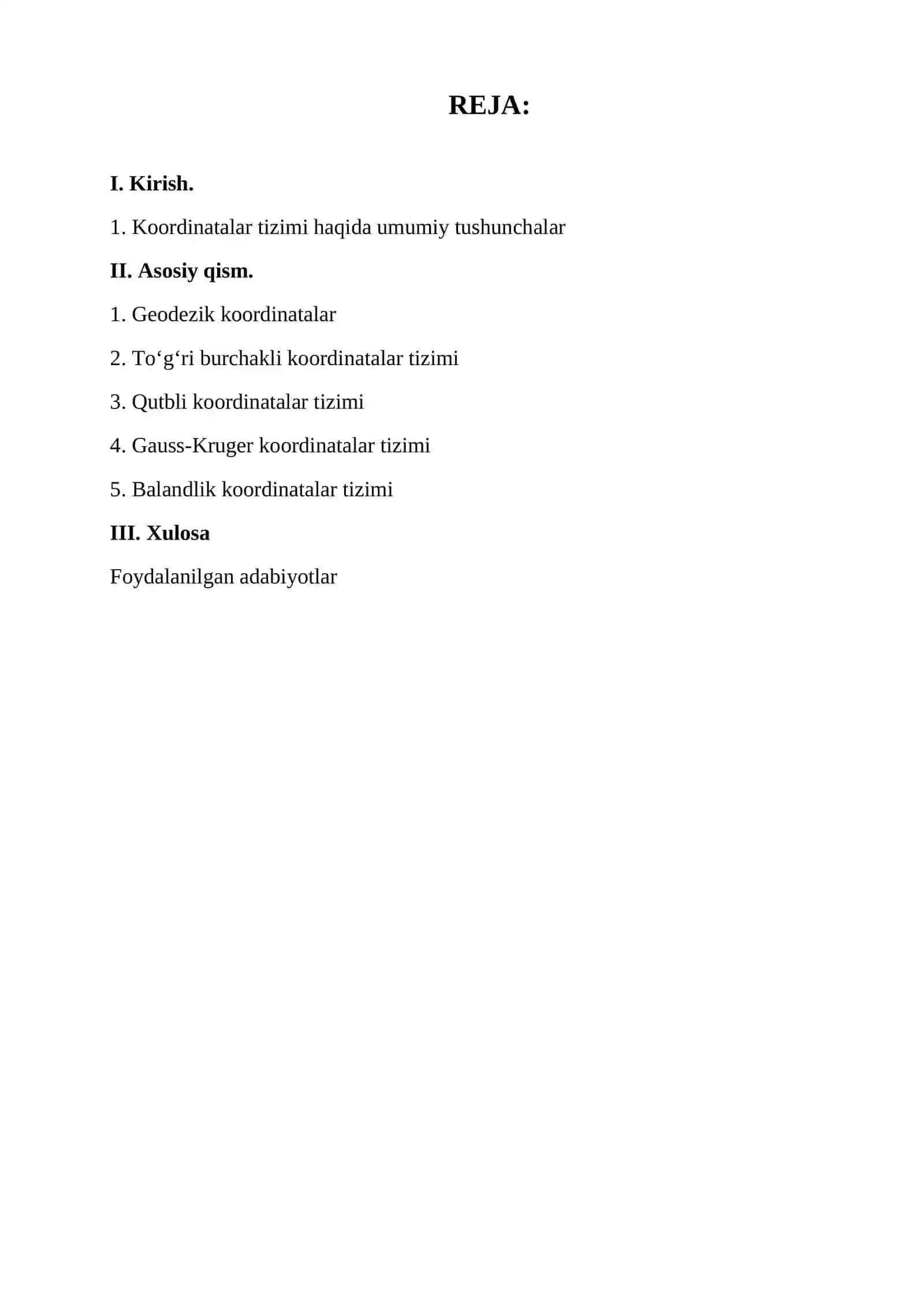 GEODEZIYADA QO‘LLANILADIGAN KOORDINATALAR TIZIMI 2