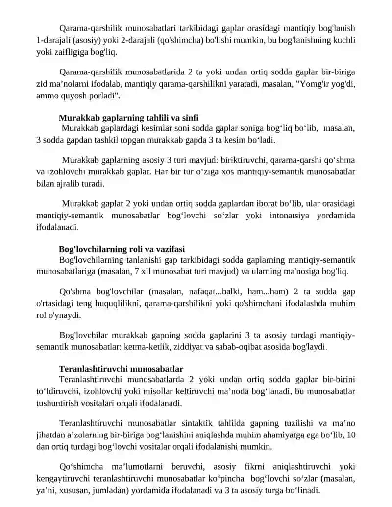 Qo’shma gap qismlari o’rtasidagi mantiqiy-semantik munosabatlar 2