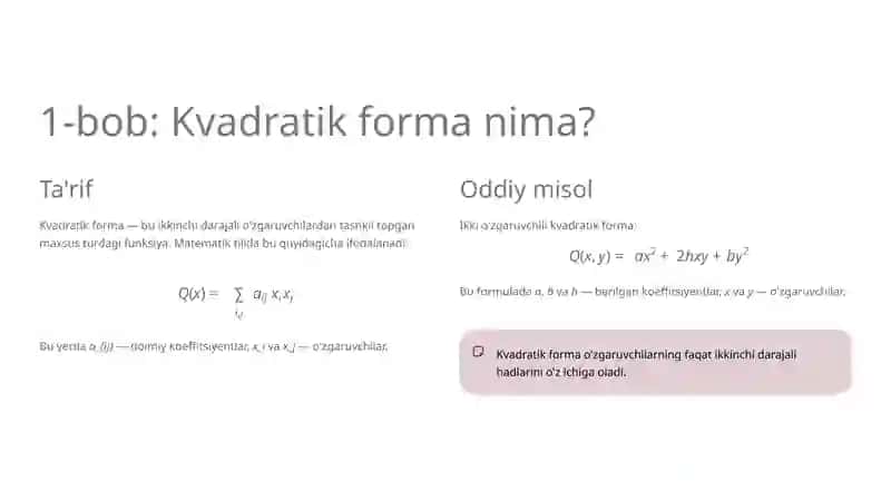 Kvadratik forma va uni kanonik ko'rinishga keltirish 2