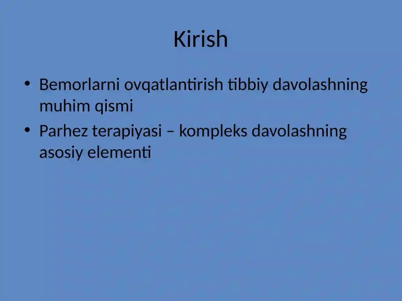 Bemorlarni ovqatlantirish. Davolovchi parxezlar 2