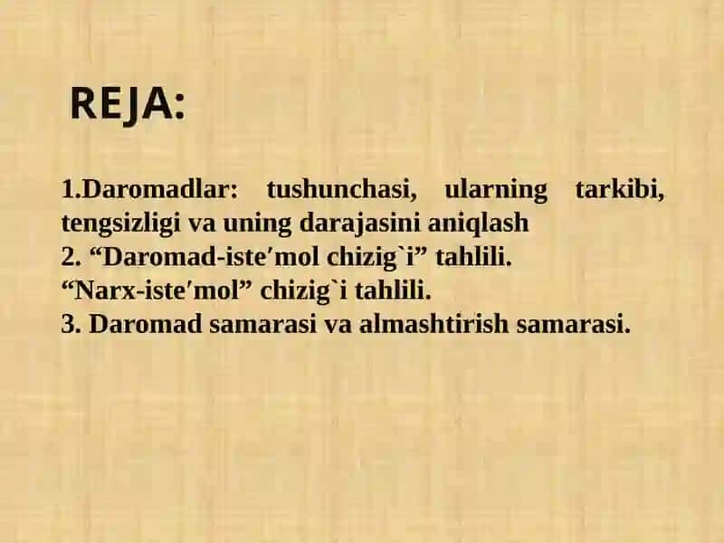 DAROMADLAR, ULARNING TURLARI VA ALMASHTIRISH SAMARASI 2