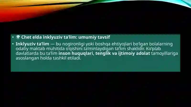 Chet elda alohida yordamga muhtoj bolalarning inklyuziv ta'limi. 2