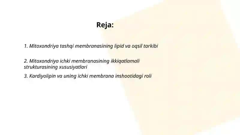 Mitoxondriya membranalarining tuzilishi 2