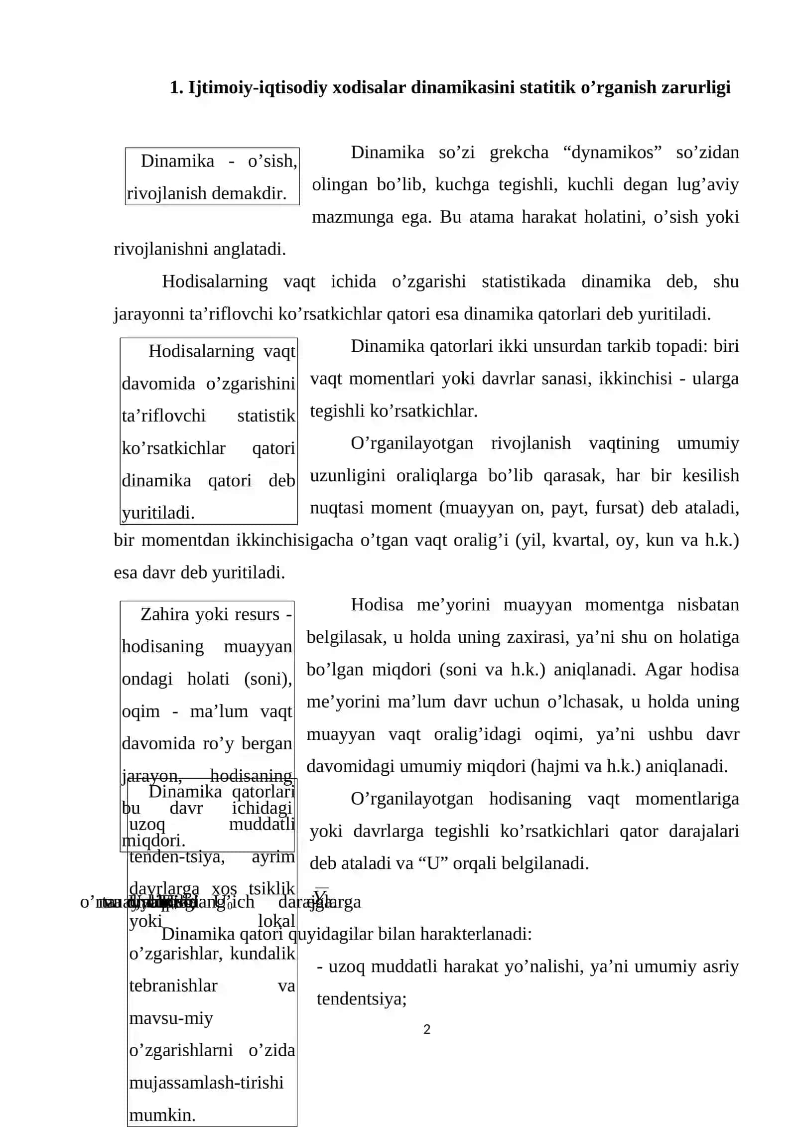 Dinamikani statistik o’rganish usullari 2