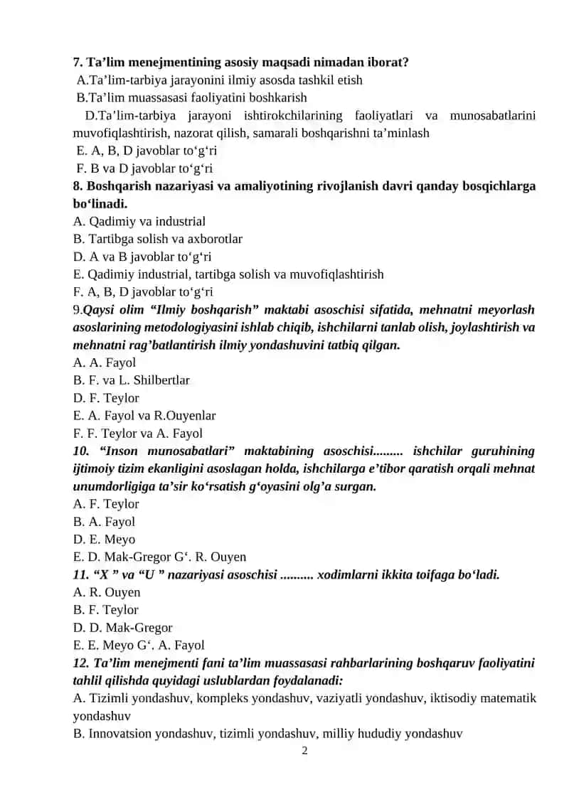 Menejment fani topshiriqlari 2