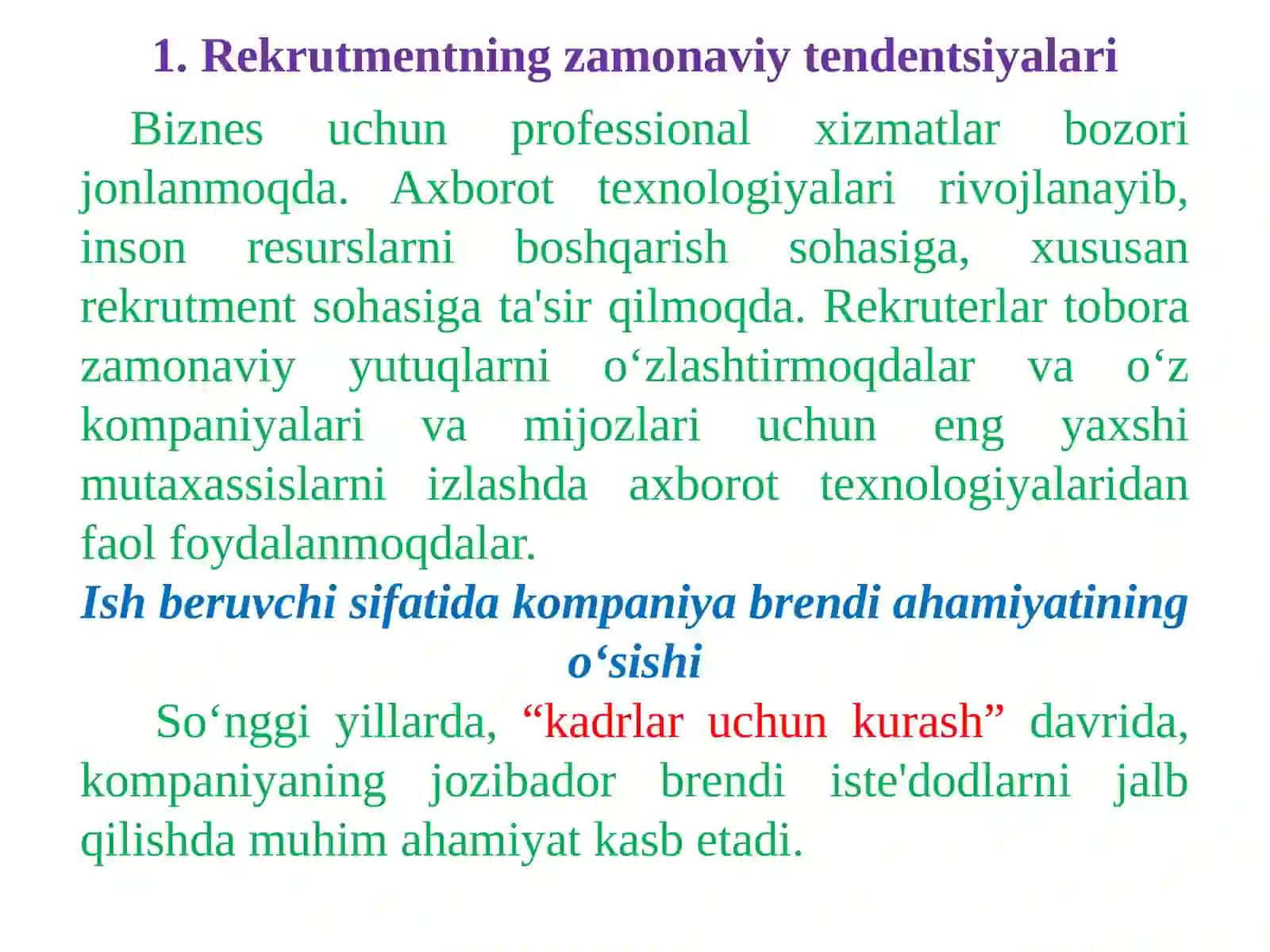 REKRUTMENTNING ZAMONAVIY YO‘NALISHLARI 2