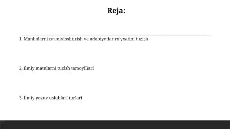 Manbalarni Rasmiylashtirish va Adabiyotlar Ruyxati 2