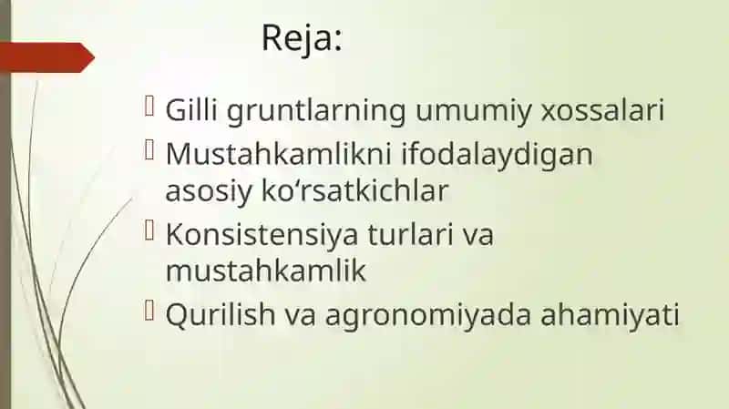 Gilli gruntlarning mustahkamligini ifodalaydigan asosiy ko‘rsatmalar 2