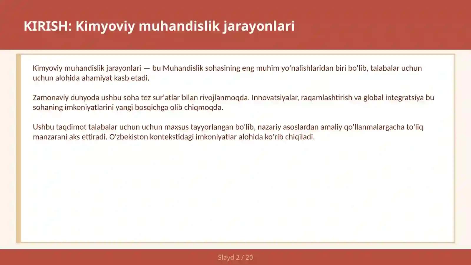 Kimyoviy muhandislik jarayonlari 2
