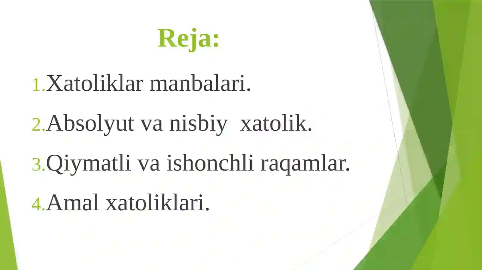 Kirish. Xatoliklar nazariyasi 2