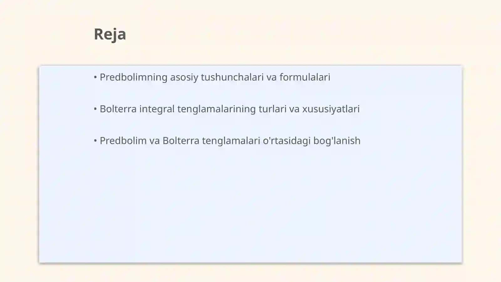 Predbolim va Bolterra integral tenglamalari 2