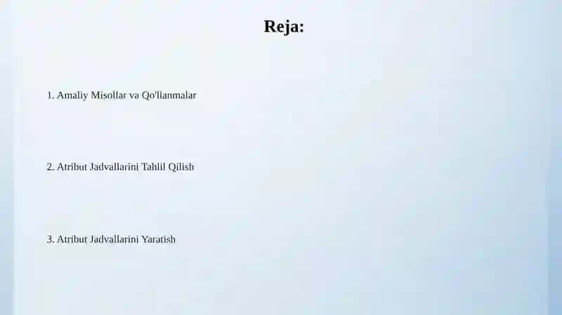 Atribut Jadvallarini Tahlil Qilish 2