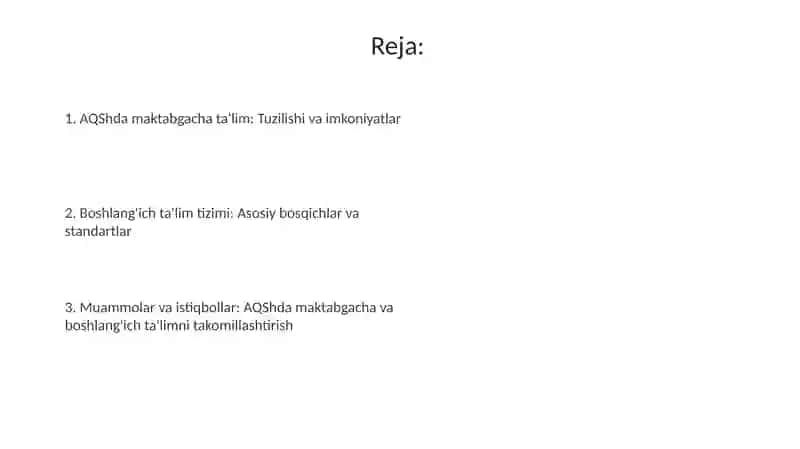 AQSh davlatida maktabgacha talim tizimi va boshlangich talim 2