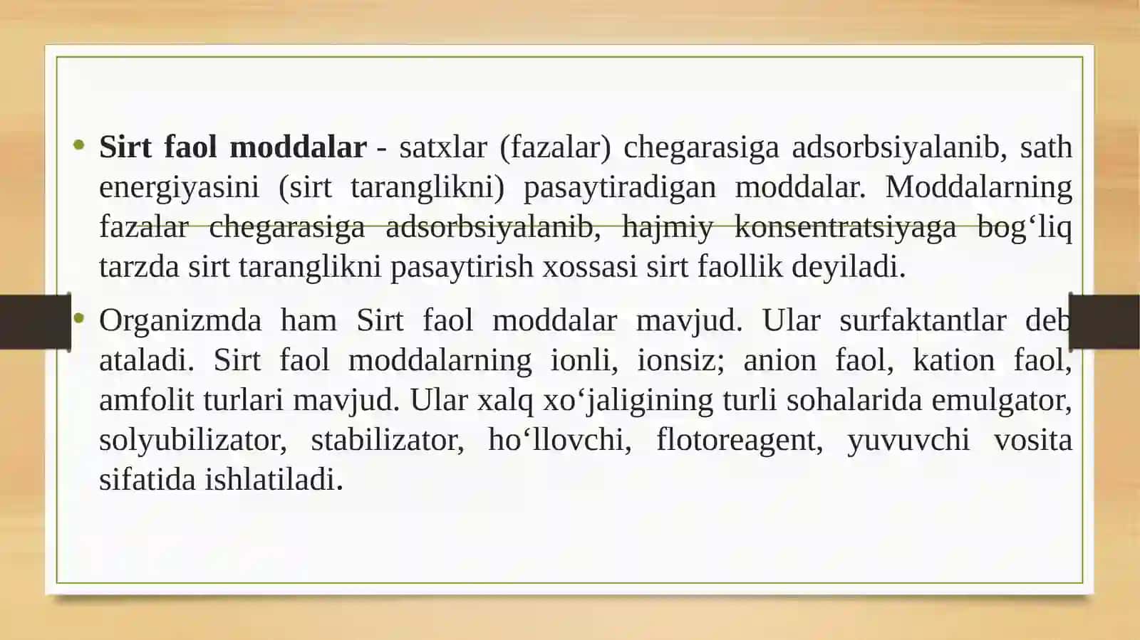 Sirti faol moddalar uchun xomashyolar 2