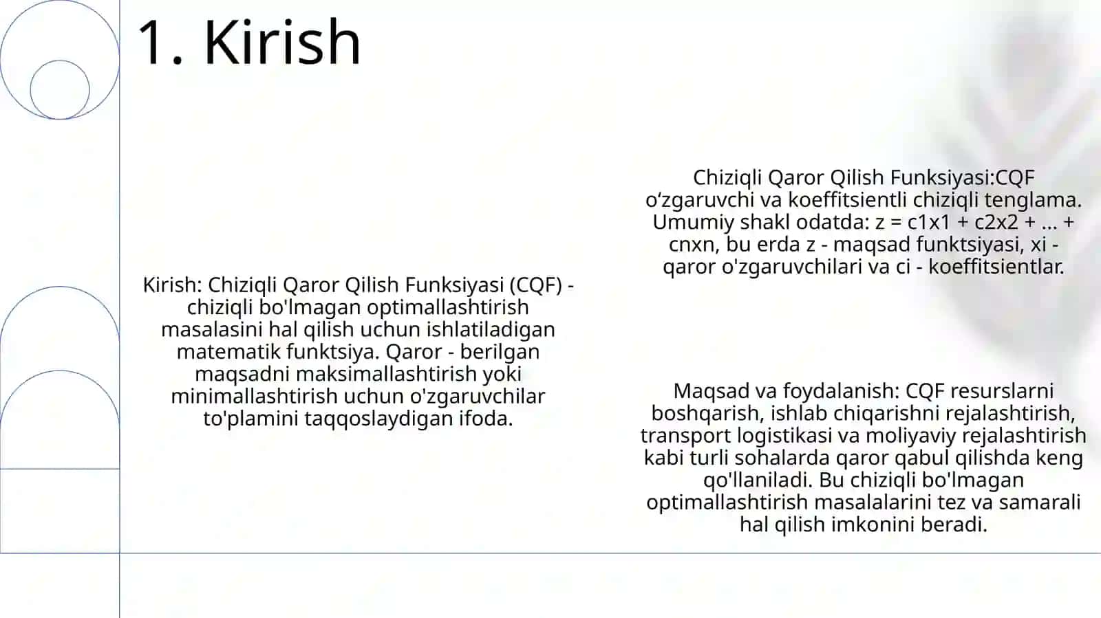 Chiziqli Qaror Qilish Funksiyasi 2