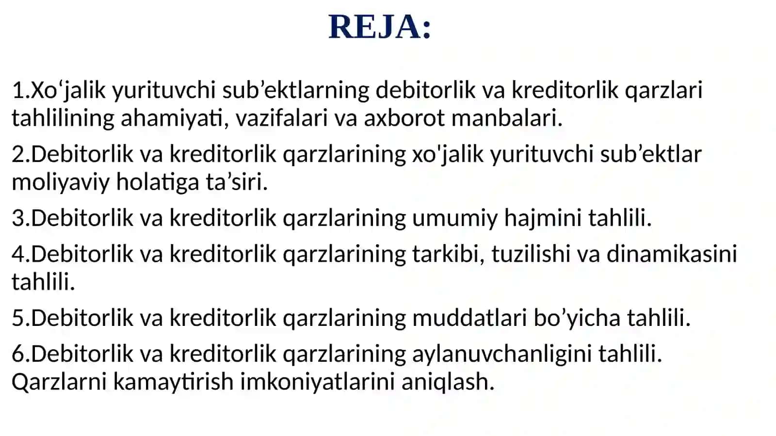 DEBITORLIK VA KREDITORLIK QARZLARI TAHLILI 2
