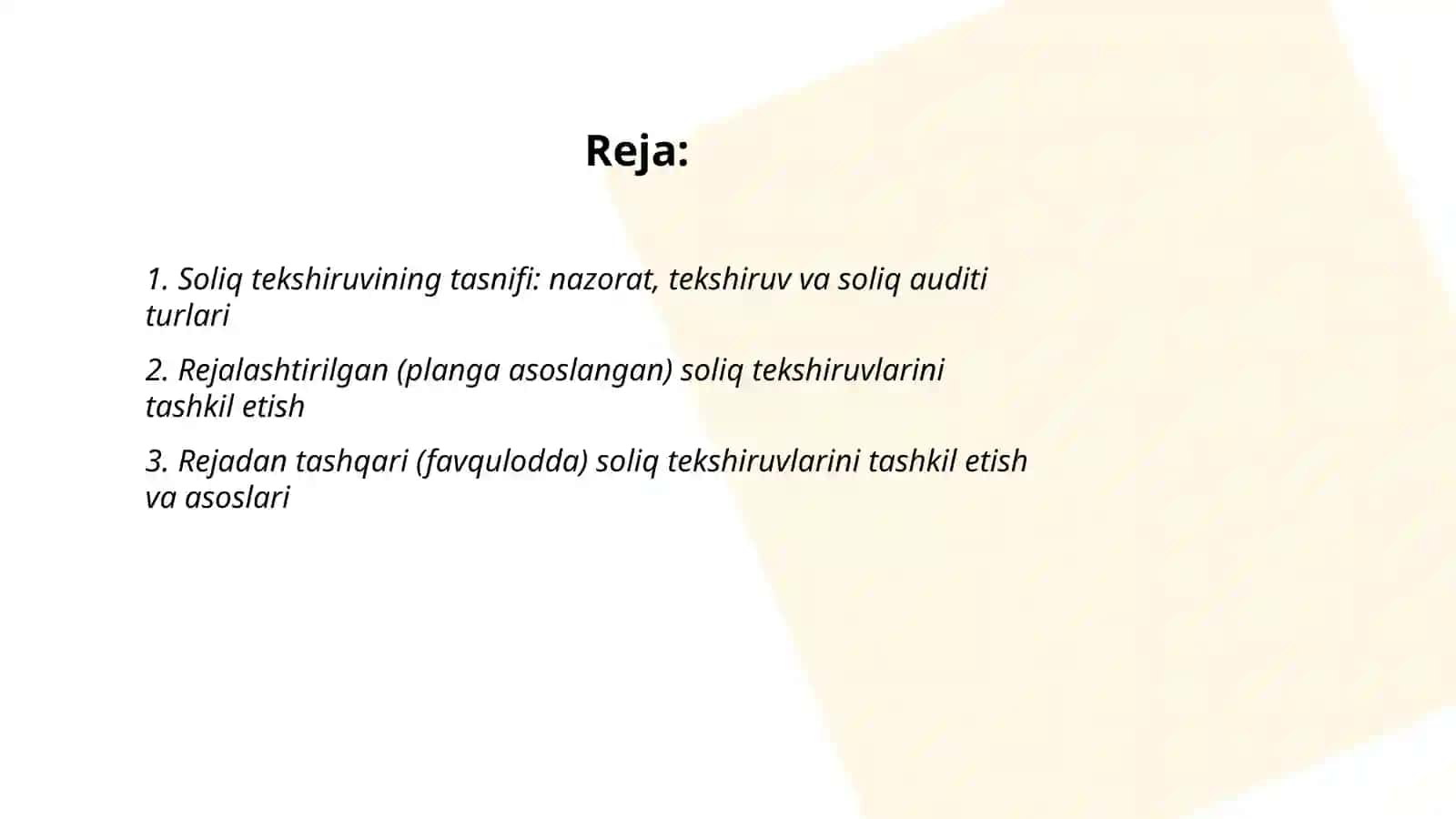 Soliq tekshiruvi turlari va ularni tashkil qilish 2