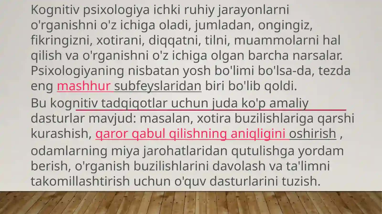 Kognitiv psixologiya va yo'nalishlarning rivojlanishi 2
