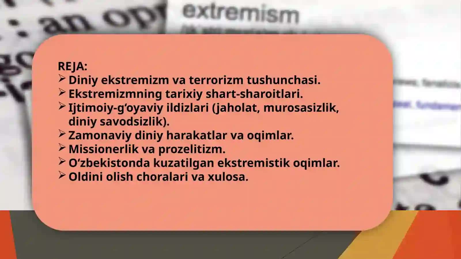 Diniy ekstremizm va terrorizm vujudga kelishining tarixiy shart-sharoitlari va ijtimoiy-gʻoyaviy ildizlar 2