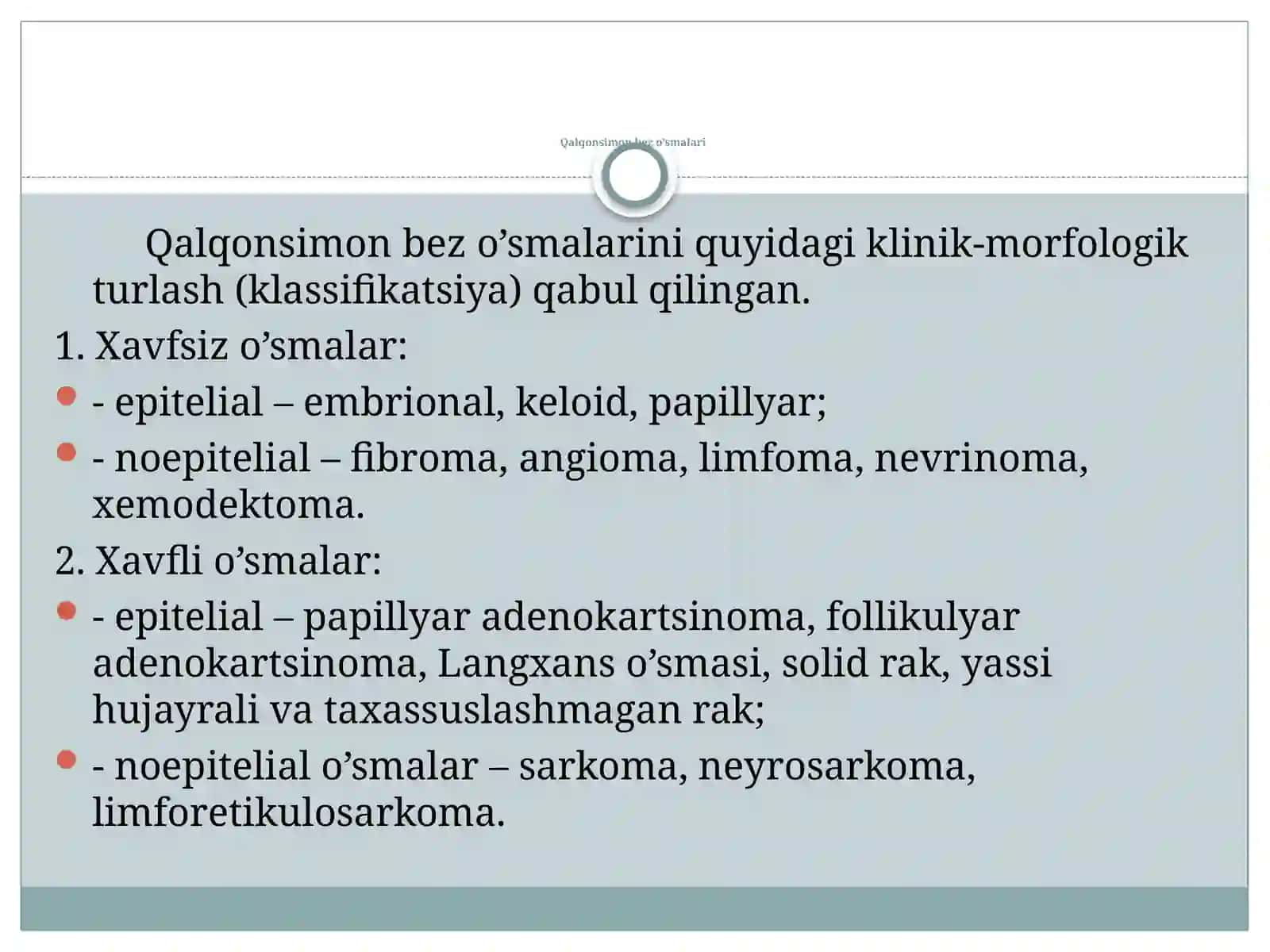 Qalqonsimon bez o’smalari 2