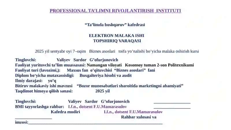 Bozor munosabatlarining markenting ahamiyati 2